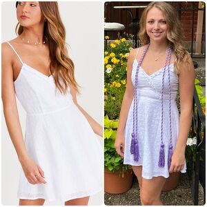Altar'd State Women's White Eyelet Ruffled V-neck Mini Dress - size S